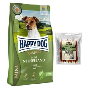 Happy Dog Mini New Zeland 10kg + WILD FARM Entenbrustfilet am Spieß 500g Hundeleckerli