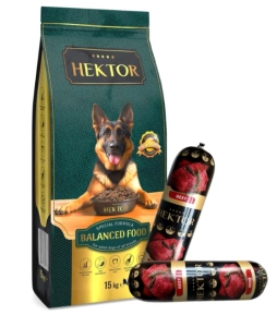 HEKTOR BALANCED Erwachsene 15kg + Premium Hektor Hundefutter Riegel mit Rindfleisch 2x900g GRATIS