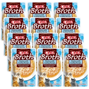 INABA Cat Ciao Broth - Ergänzungsfuttermittel für Katzen mit Huhn und Jakobsmuschelgeschmack 12x40g