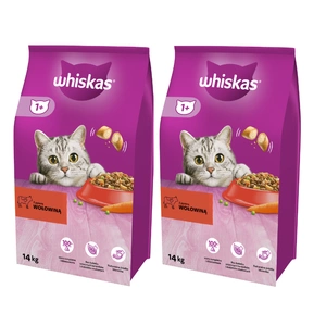 WHISKAS Adult 2x14 kg - Trockenfutter für ausgewachsene Katzen, mit leckerem Rindfleisch