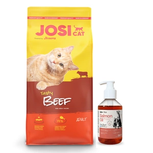 JOSERA JosiCat Tasty Beef 10kg + LAB V Lachsöl für Hunde und Katzen 250ml