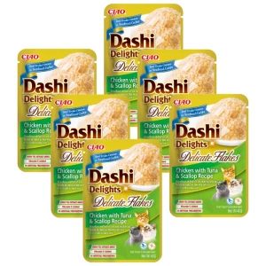INABA Dashi Delights Zarte Flocken Huhn mit Thunfisch und Jakobsmuschel Rezept 6x40g