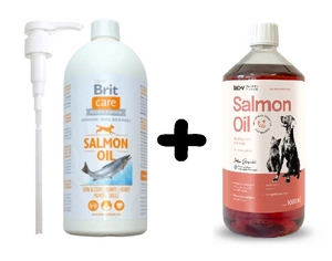 Lab-v Lachsöl – 100 % Lachsöl für Hunde und Katzen 1000 ml + Brit Care Lachsöl 1000ml