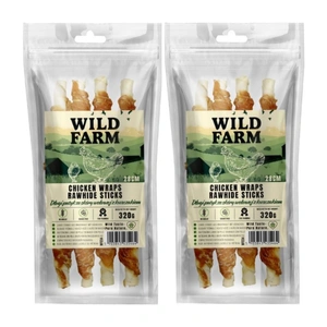 WILD FARM Langer Stock aus Rindsleder mit Huhn 28 cm 2x320 g Leckerbissen für Hunde