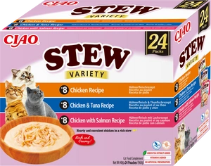 INABA Cat Ciao Stew Ergänzungsfuttermittel für Katzen mit Huhn, Thunfisch und Lachsgeschmack 24x40g