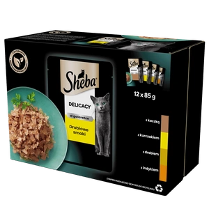 SHEBA Beutel 12x85g Delikatesse in Gelee Geflügelgeschmack - Nassfutter für Katzen in Gelee (mit Huhn, Pute, Ente, Geflügel)