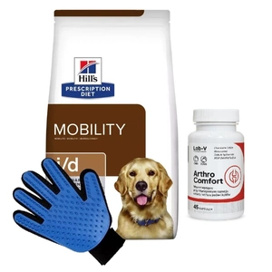HILL'S PD Prescription Diet Canine j/d 12kg & LAB-V Arthro Comfort 45 Kapseln + Kämm Handschuh GRATIS