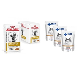 ROYAL CANIN Cat Urinary Moderate Calorie 12x85g Sauce + ENZO VET Urinary mit Rindfleisch in Gelee für Katzen 3x00g