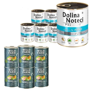 Dolina Noteci PREMIUM reich an Lammfleisch 6x800g + WILD FARM Superfood Huhn 6x800g