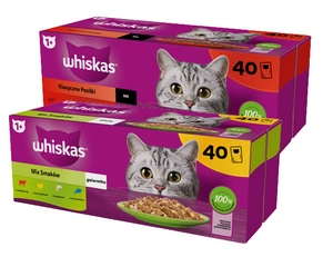 WHISKAS Adult Sachets 40 x 85 g Gemischte Geschmacksrichtungen - Nassfutter für ausgewachsene Katzen, in Gelee + WHISKAS Adult Sachets 40 x 85 g Klassische Mahlzeiten