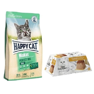Happy Cat Minkas Perfect Mix 10kg + GOURMET Revelations Mousse mit Huhn in einer Kaskade von Sauce 2x57g
