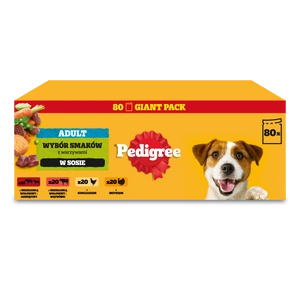 PEDIGREE® Adult Nassfutter für ausgewachsene Hunde, Auswahl an Geschmacksrichtungen in Soße, 80x100 g