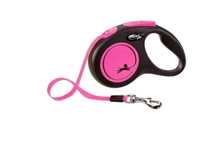 FLEXI New Neon pinke Leine M - 5m, bis 25kg - Band