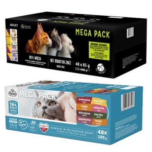 PetRepublic Katzennassfutter Stückchen in feiner Sauce MIX Fleischgeschmack 48x85g + Frendi Sachets für Katzen Fleischgeschmack in Sauce 48x100g