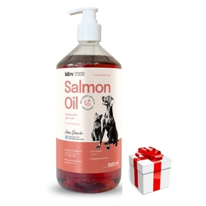 Lab-v Lachsöl – 100 % Lachsöl für Hunde und Katzen 1000 ml + Überraschung für den Hund