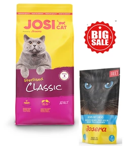 JOSERA JosiCat Classic Sterilised 18kg + Josera Filet Huhn mit Lachs 70g