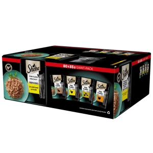 SHEBA Sachets 80x85g Delicacy Geflügelgeschmack - Katzennassfutter in Gelee, mit Ente, mit Huhn, mit Geflügel, mit Pute