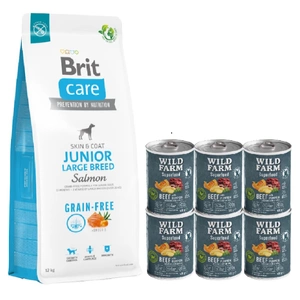 BRIT CARE Dog Grain-free Junior Large Breed Salmon 12kg + Wild Farm Superfood Rindfleisch 6x400g getreidefreies Hundefutter