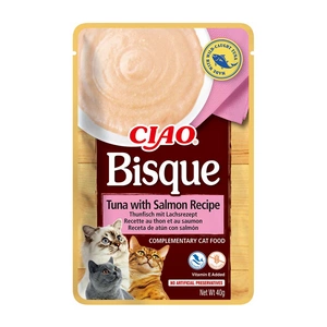 INABA Cat Ciao Bisque - Ergänzungsfuttermittel für Katzen mit Thunfisch- und Lachsgeschmack 40g