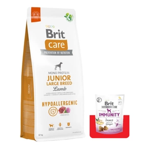 BRIT CARE Dog Hypoallergenic Junior Large Breed Lamb 12kg + Brit Care Snack Immunity 150g