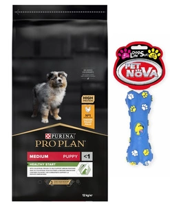 Purina Pro Plan Medium Puppy Optistart, Huhn und Reis 12kg + Gummiknochen GRATIS!