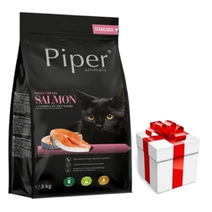 DOLINA NOTECI Piper Animals mit Lachs für sterilisierte Katzen 3kg  + Überraschung für die Katze