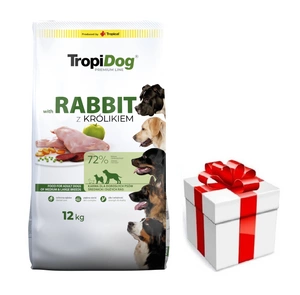 TROPIDOG Premium Adult mittlere & große Rassen reich an Kaninchen und Reis 12kg + Überraschung für den Hund