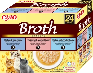 INABA Ciao Broth - Katzenfutterzusatzbrühe mit Huhn, Lachs, Thunfisch und Jakobsmuschel 24x40g