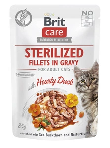 BRIT CARE Sterilisierte Katzenfilets in Soße mit herzhafter Ente, angereichert mit Sanddorn und Kapuzinerkresse 85g