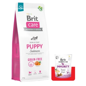 BRIT CARE Dog Grain-free Puppy Salmon 12kg + Brit Care Snack Immunity 150g