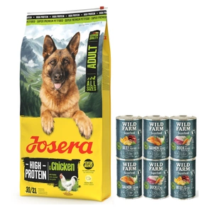 JOSERA High Protein Adult Chicken 12,5 kg + Wild Farm Superfood MIX 6x400g