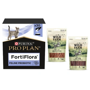 PURINA PVD FortiFlora 30 Beutel + WILD FARM MIX 2x50g Katzenleckerli