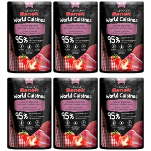 Super Benek World Cuisines Alleinfuttermittel für ausgewachsene Katzen. Bayerischer Eintopf mit Ente in Tomatensoße 6x100g