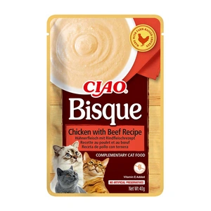 INABA Cat Ciao Bisque - Ergänzungsfuttermittel mit Huhn- und Rindfleischgeschmack für Katzen 40g