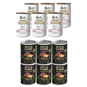 BRIT MONO PROTEIN RABBIT 6x400g + Wild Farm Monoprotein Wildschwein 6x400g hypoallergenes Hundefutter