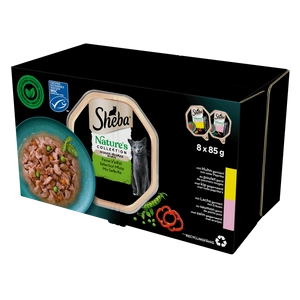 SHEBA Sachet 8x85 g Nature's Collection Selection of Flavours - Alleinfuttermittel für ausgewachsene Katzen, in Sauce