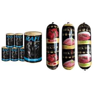 Rafi Classic mit Lamm in Sauce 6x1240g + Premium Hektor Hundefutter Riegel MIX 3x900g
