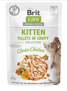 BRIT CARE Cat Kitten Fillets in Bratensoße Choice Chicken Enriched with Sanddorn and Nasturtium 12x85g
