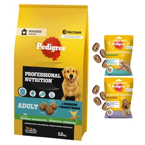 PEDIGREE® Adult Professional Nutrition 12kg mit Geflügel und Gemüse - Trockenvollnahrung für ausgewachsene Hunde großer und mittlerer Rassen + PEDIGREE Multivitamins 2x180g