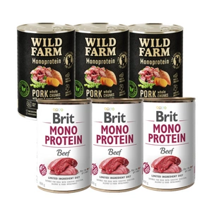 Brit Mono Protein Beef 3x400g + WILD FARM Monoprotein Pork 3x400g
