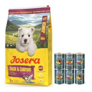 JOSERA Mini Junior Ente & Lachs 10kg + Wild Farm Superfood MIX 6x400g