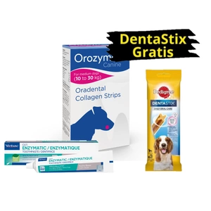 Orozyme-Collagen Strips für Hunde, Größe M 141g & VIRBAC Zahnpasta zur enzymatischen + DentaStix GRATIS!