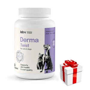 Lab-v Derma Twist - Haut-, Fell- und Barriereunterstützung für Hunde und Katzen 60 Kapseln zum Aufdrehen + Überraschung für den Hund
