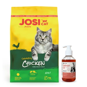 JOSERA JosiCat Knuspriges Huhn 10kg + LAB V Lachsöl für Hunde und Katzen 250ml