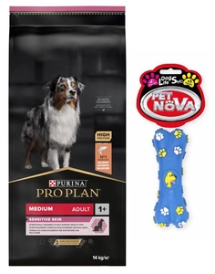 Purina Pro Plan Medium Adult Sensitive Skin Optiderma, Lachs und Reis 14 kg + Gummiknochen GRATIS!