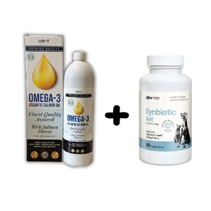 Synbiotic Vet – Unterstützung der Verdauungsgesundheit und Darmmikroflora – 90 Kapseln + LAB-V Omega-3 Lachsöl für Hunde und Katzen 1l