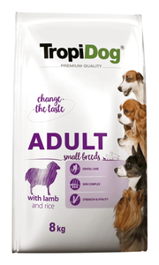 TROPIDOG Premium Adult Small Breeds mit Lamm und Reis 8kg + Überraschung für den Hund