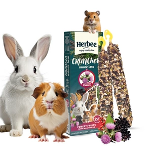 HERBEE cruncher für Nagetiere und Kaninchen 115g Früchte des Waldes und Distel gefleckten Hund