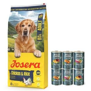 JOSERA Medi/Maxi Huhn & Reis 12,5 kg + Wild Farm Superfood MIX 6x400g