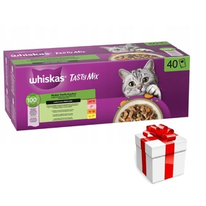 WHISKAS TASTY MIX Nassfutter für Katzen Chefkoch-Auswahl in Soße 40x85g + Überraschung für die Katze
